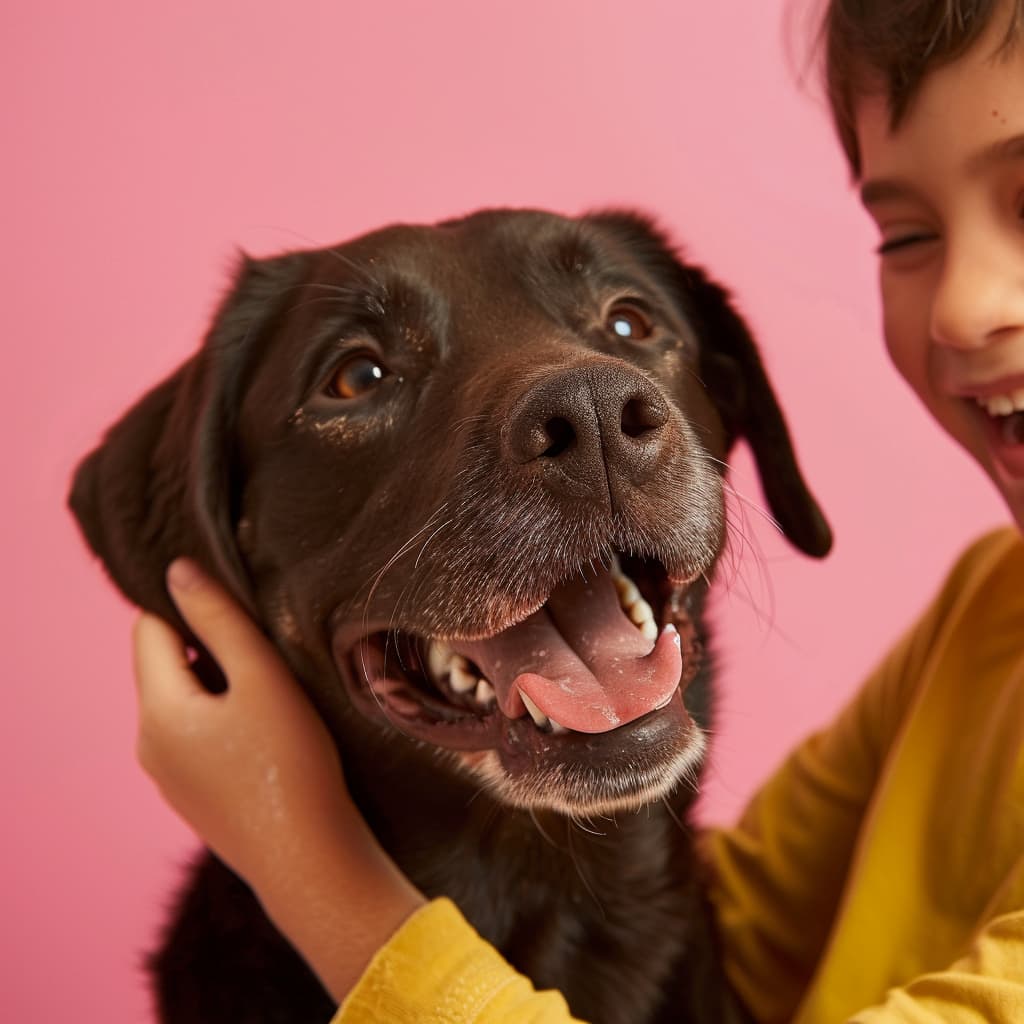 AI-billede af hund som bilver klappet.